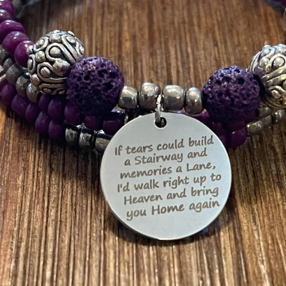 Handmade purple beaded wrap bracelet,‎ memory wire bracelet, charm bracelet